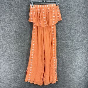 Sincerely Jules Jumpsuit Women XS Orange Geometric Strapless Straight Casual